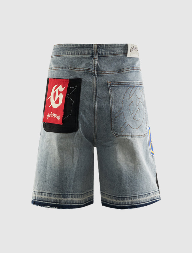 PATCHWORK DENIM SHORT